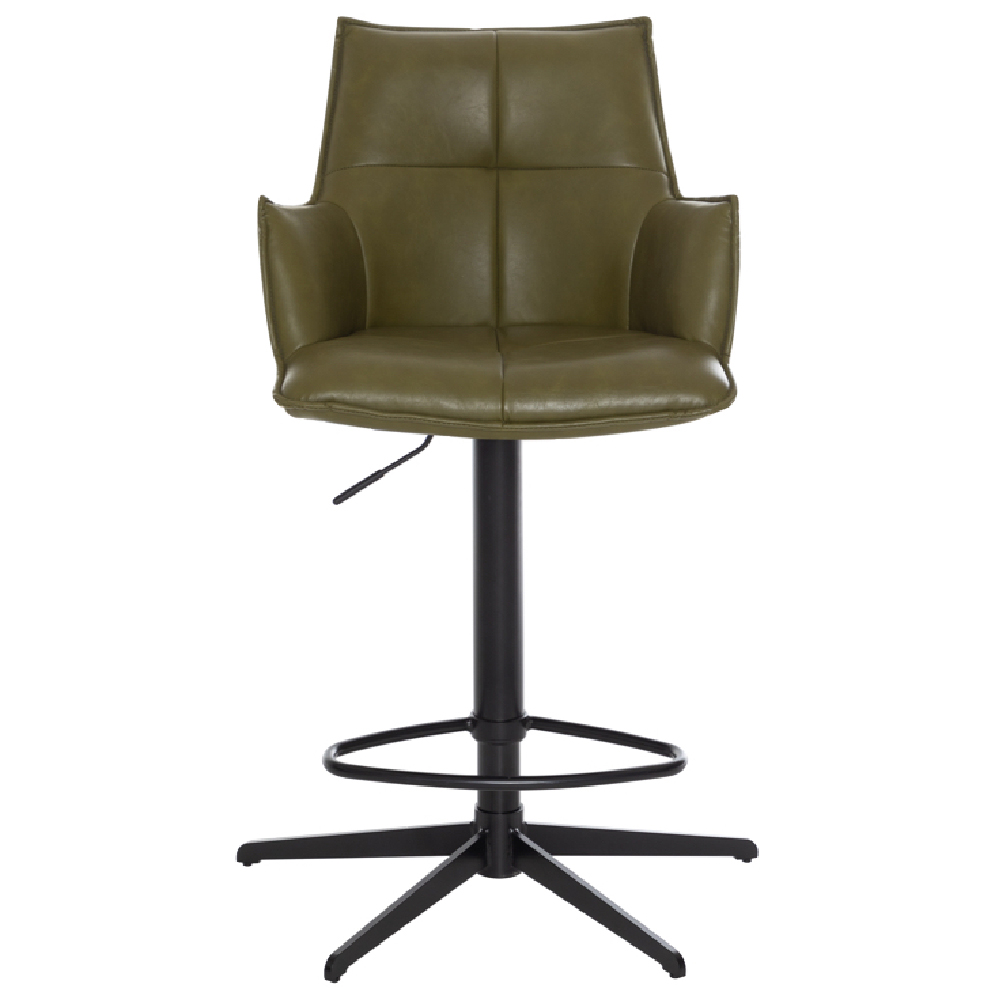 Joplin Green PU Leather Bar Chairs With Metal Base In Pair