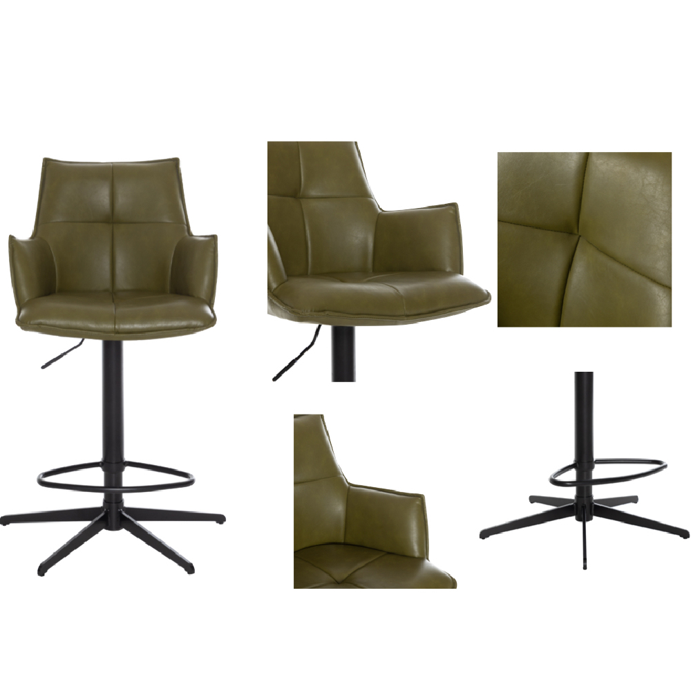 Joplin Green PU Leather Bar Chairs With Metal Base In Pair