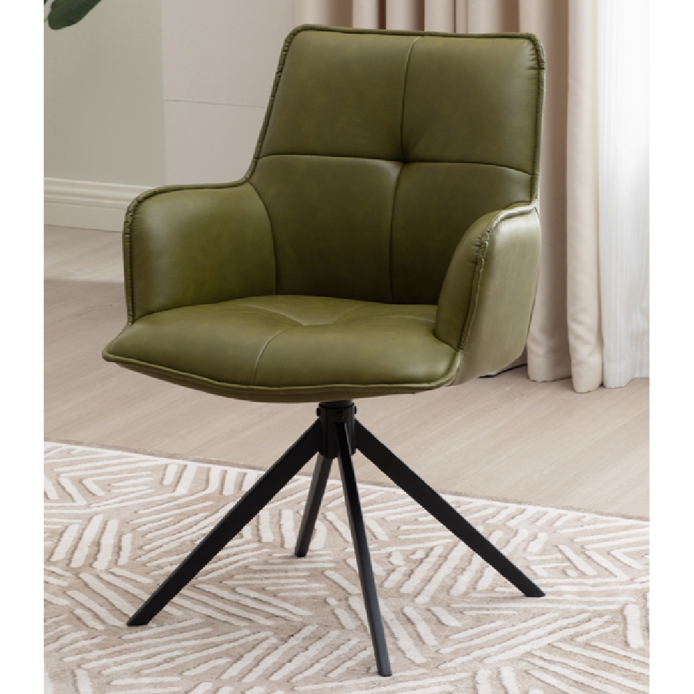 Joplin Green PU Leather Dining Chairs With Metal Base In Pair