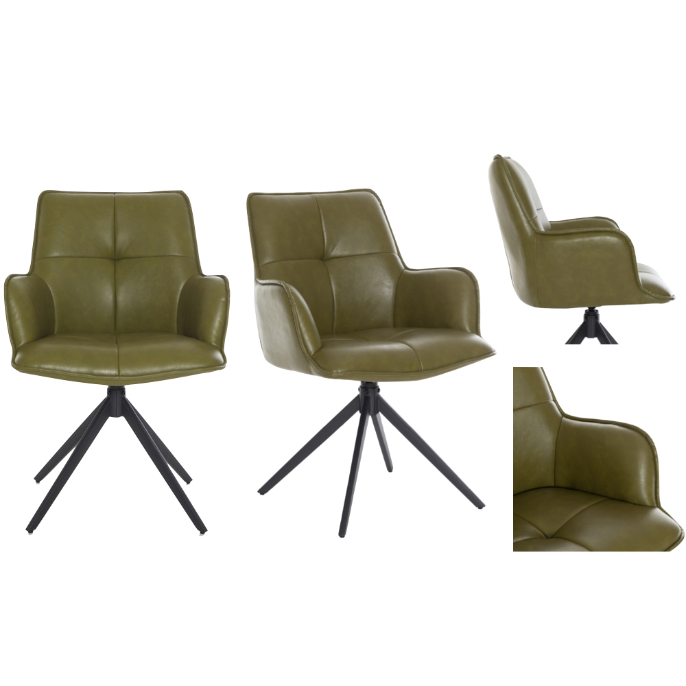 Joplin Green PU Leather Dining Chairs With Metal Base In Pair
