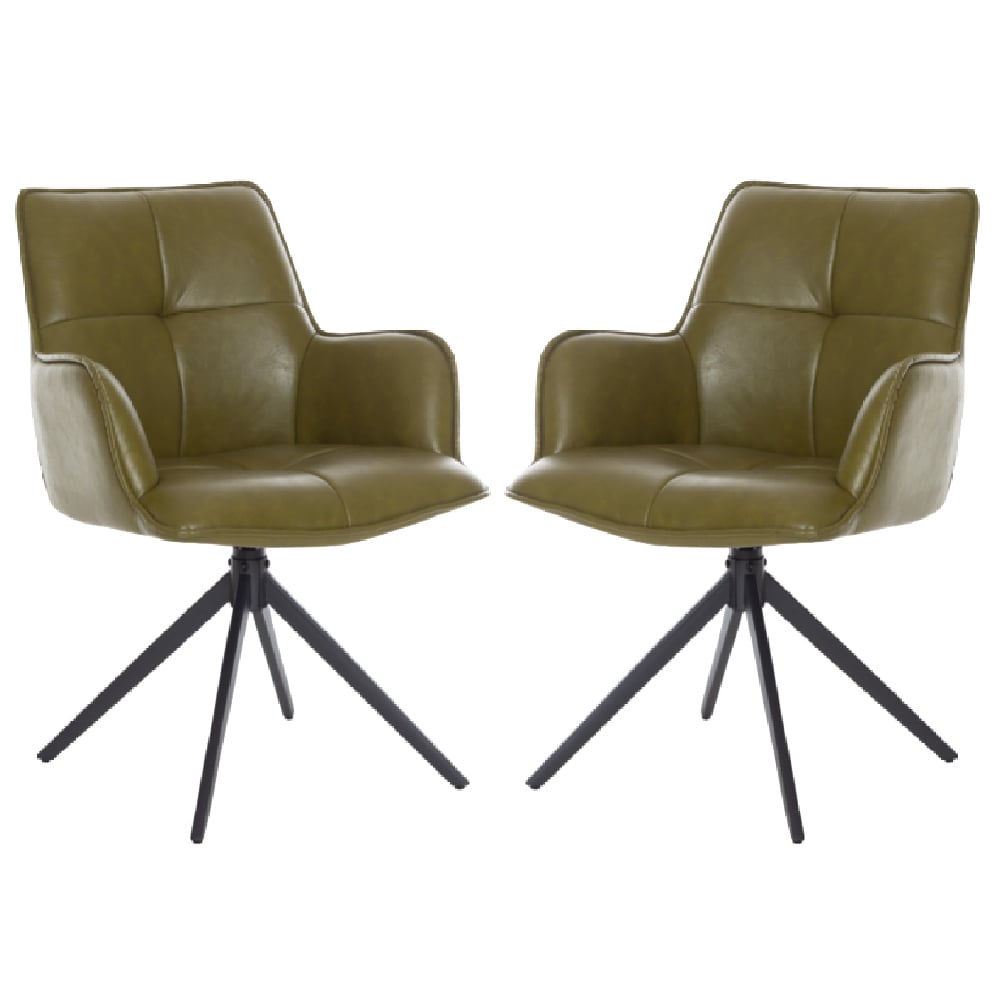 Joplin Green PU Leather Dining Chairs With Metal Base In Pair