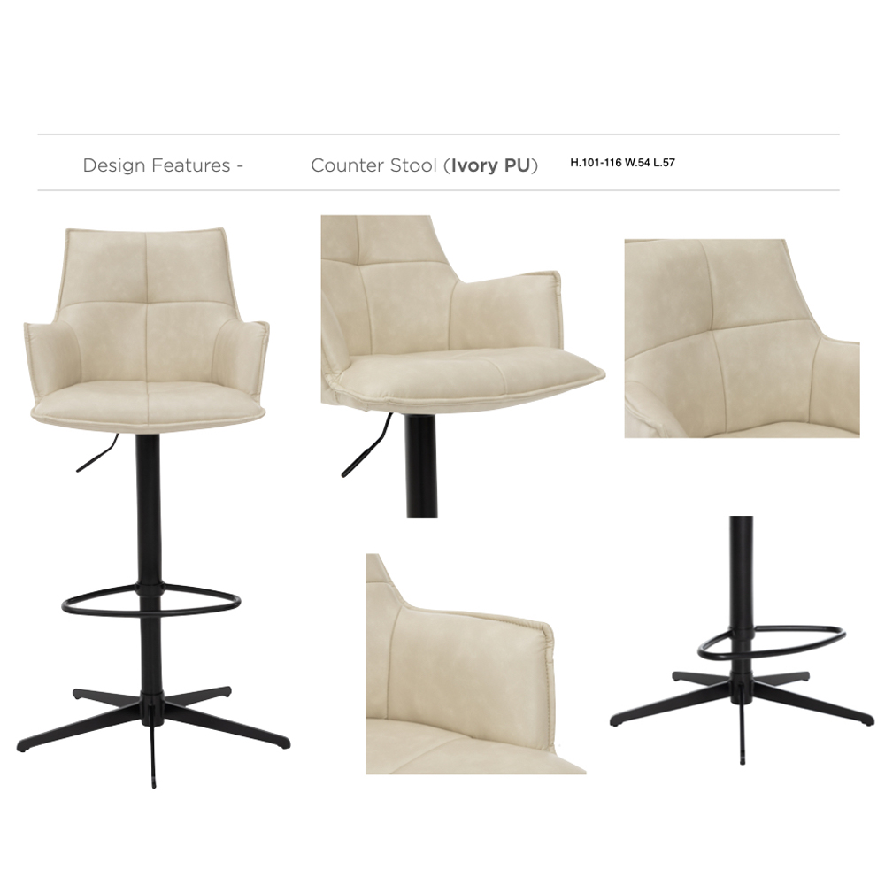 Joplin Ivory PU Leather Bar Stools in Pair