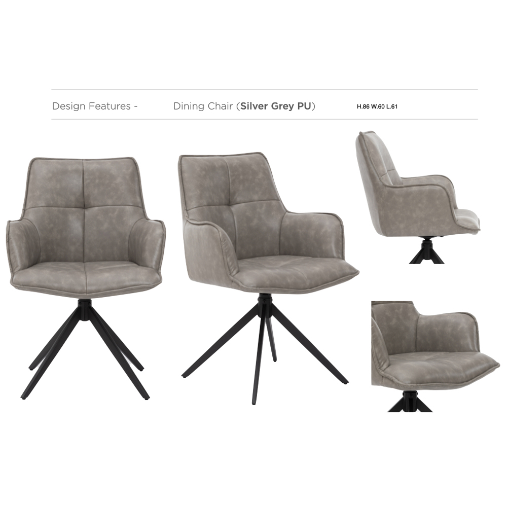 Joplin Silver Grey PU Leather Dining Chairs in Pair