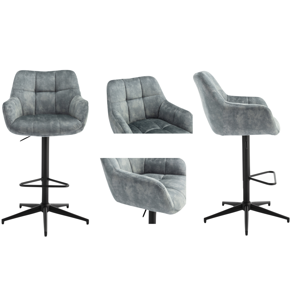 Joplin Stone Blue Fabric Gas Lift Bar Stools - Pair