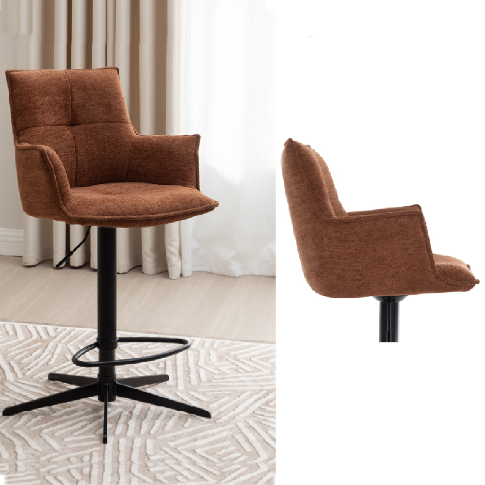 Joplin Tan Fabric Bar Chairs With Metal Base In Pair