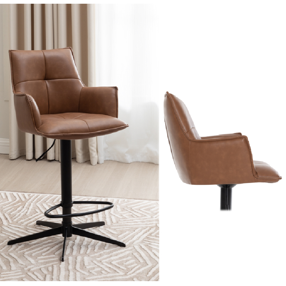 Joplin Tan PU Leather Bar Chairs With Metal Base In Pair