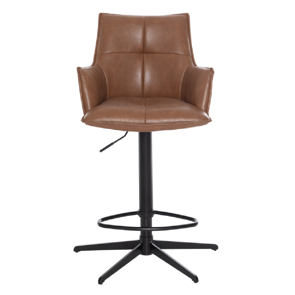 Joplin Tan PU Leather Bar Chairs With Metal Base In Pair