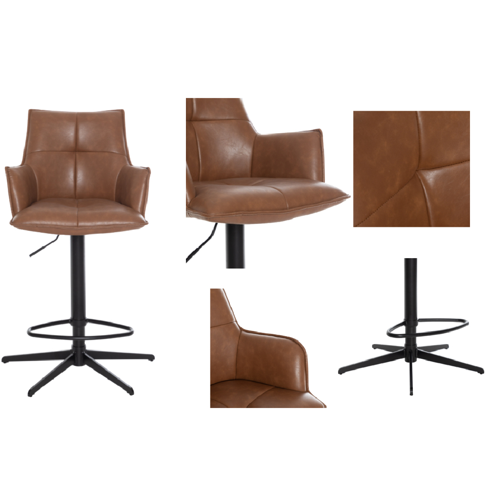 Joplin Tan PU Leather Bar Chairs With Metal Base In Pair
