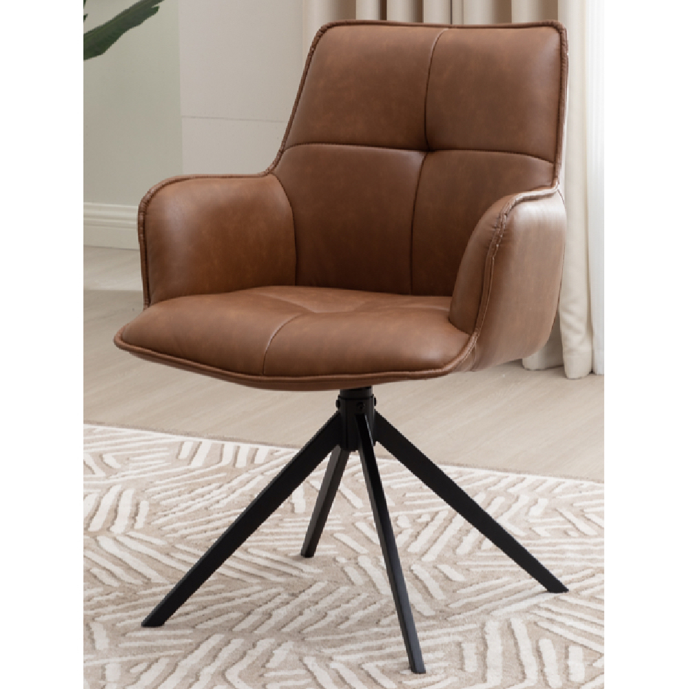 Joplin Tan PU Leather Dining Chairs With Metal Base In Pair