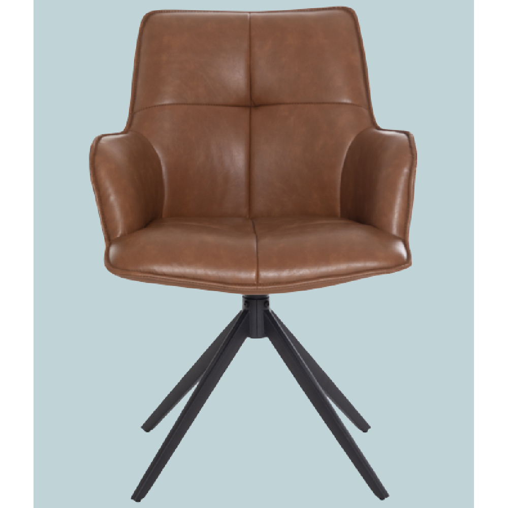 Joplin Tan PU Leather Dining Chairs With Metal Base In Pair