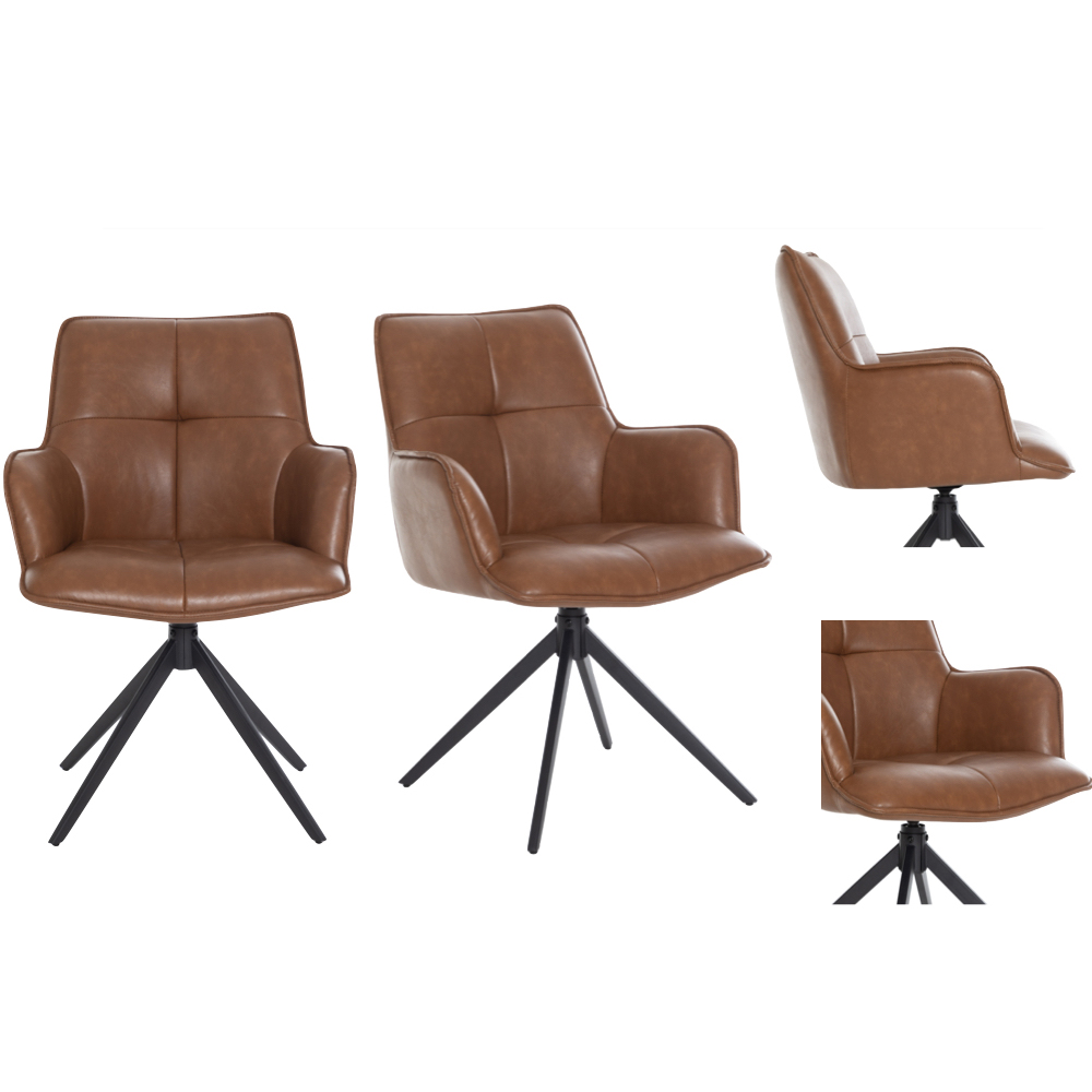 Joplin Tan PU Leather Dining Chairs With Metal Base In Pair