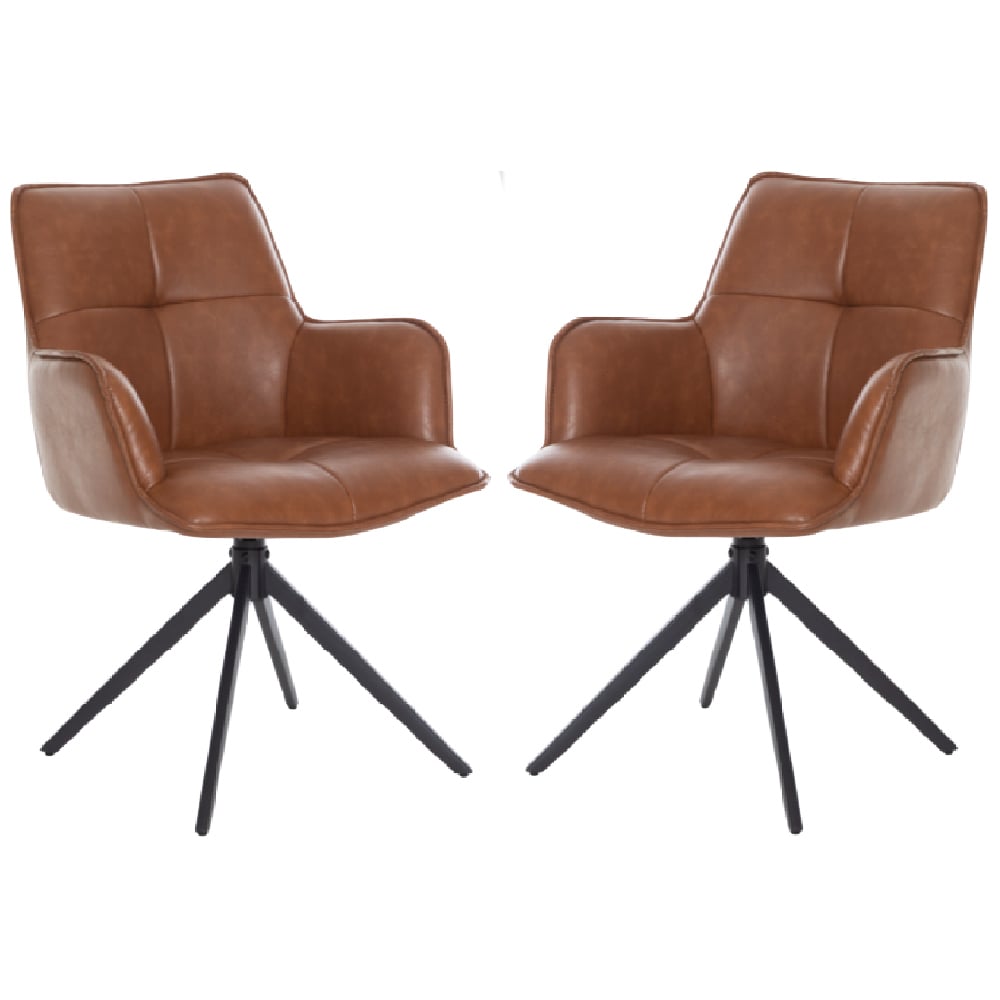 Joplin Tan PU Leather Dining Chairs With Metal Base In Pair