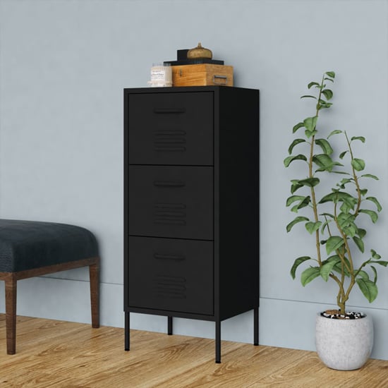 Product photograph of Jordan Steel Storage Cabinet With 3 Drawers In Black from Furniture in Fashion