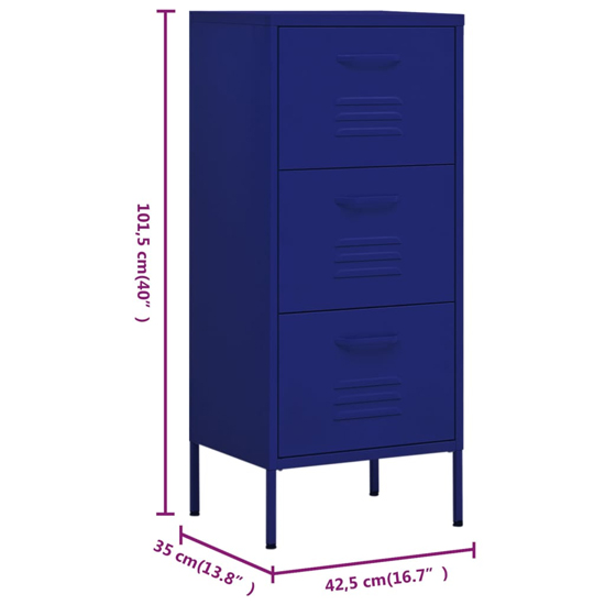 Jordan Steel Storage Cabinet With 3 Drawers In Navy Blue