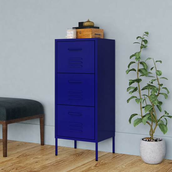 Jordan Steel Storage Cabinet With 3 Drawers In Navy Blue
