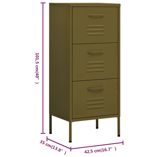 Jordan Steel Storage Cabinet With 3 Drawers In Olive Green
