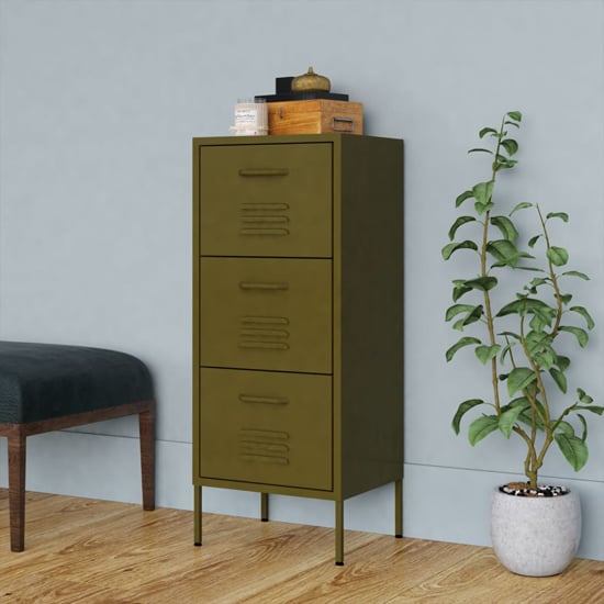 Product photograph of Jordan Steel Storage Cabinet With 3 Drawers In Olive Green from Furniture in Fashion
