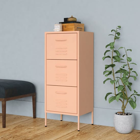 Product photograph of Jordan Steel Storage Cabinet With 3 Drawers In Pink from Furniture in Fashion