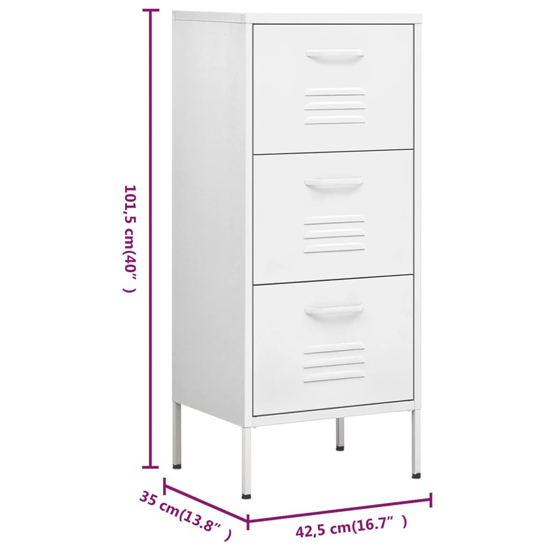 Jordan Steel Storage Cabinet With 3 Drawers In White