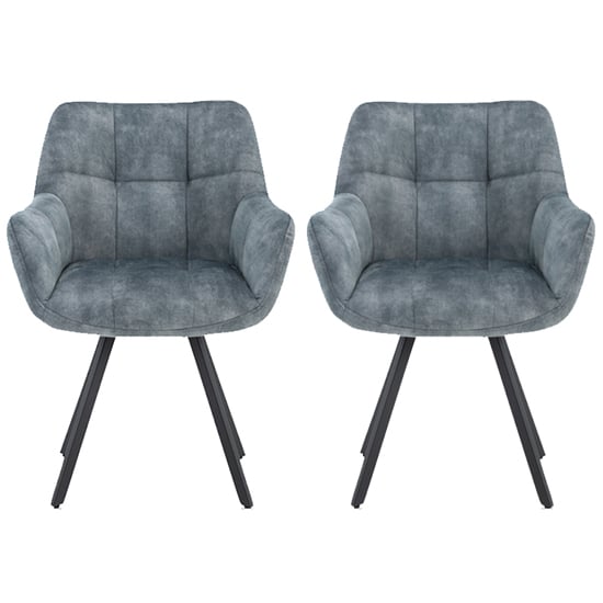 Jordan Stone Blue Fabric Dining Chairs With Metal Frame In Pair