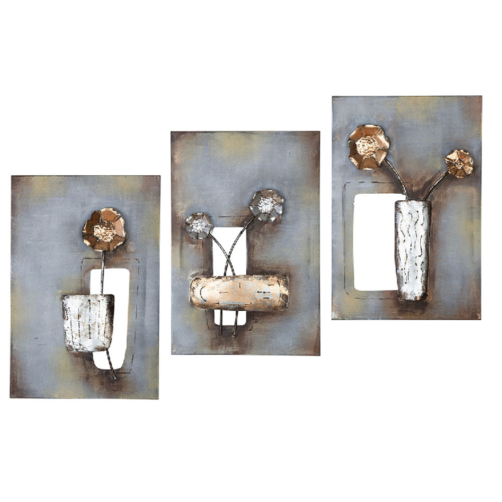Jorlano Metal Set Of 3 Wall Art in Grey and Silver