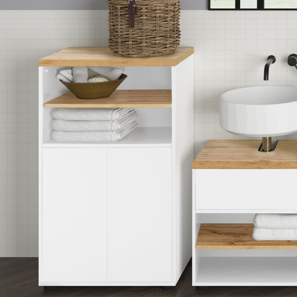 Jorven Wooden Bathroom Storage Cabinet in White and Oak