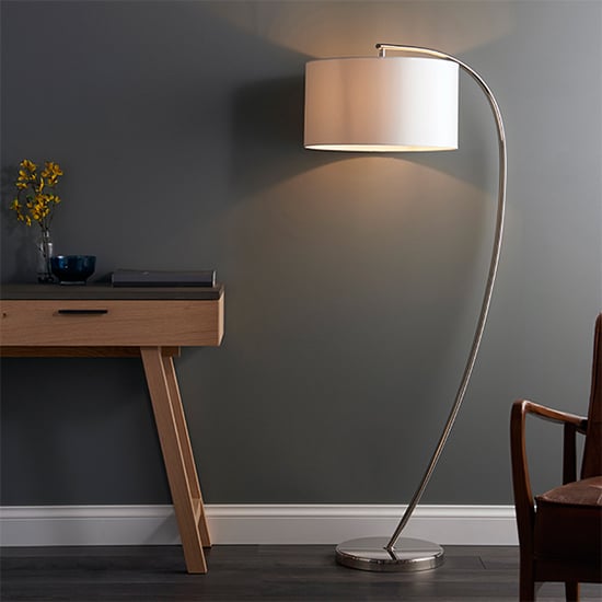 Read more about Josephine vintage white shade floor lamp in bright nickel