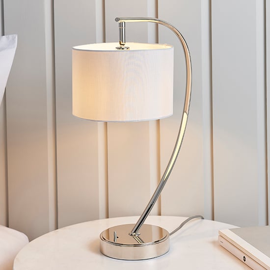 Photo of Josephine vintage white shade table lamp in bright nickel