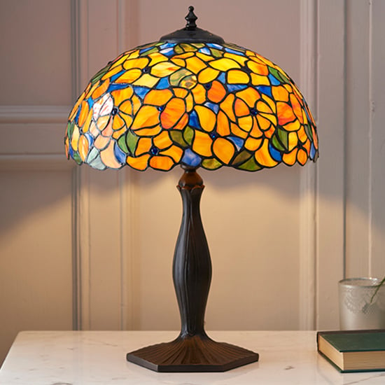 Read more about Josette medium tiffany glass table lamp in dark bronze