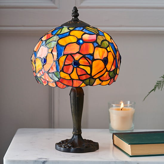Read more about Josette small tiffany glass table lamp in dark bronze