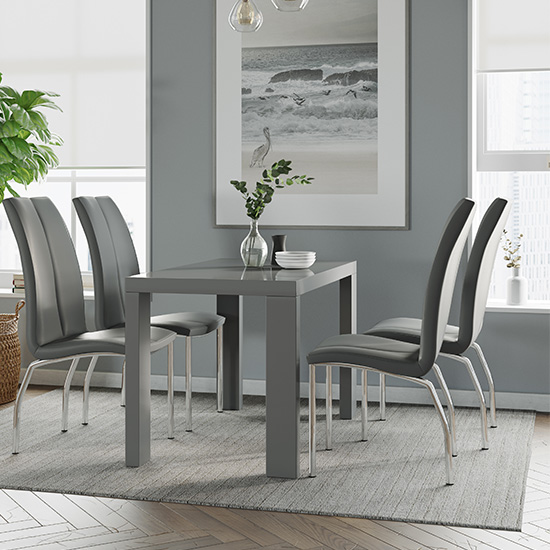 Joule Dining Set In Grey Gloss With 4 Grey Boston Chairs
