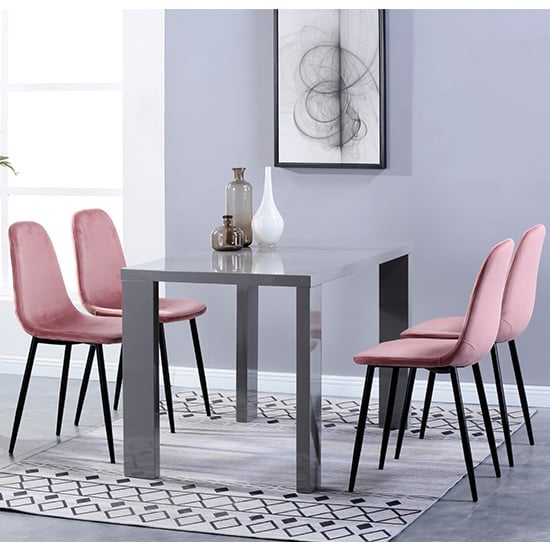 Joule Dining Set In Grey Gloss With 4 Rose Alpine Chairs