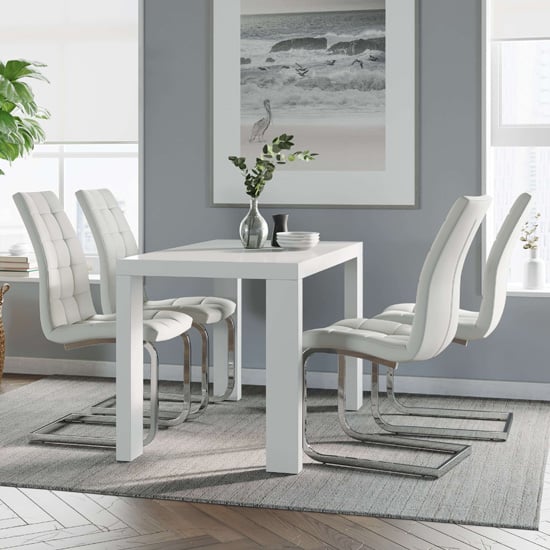 Joule Dining Set In White Gloss With 4 White New York Chairs