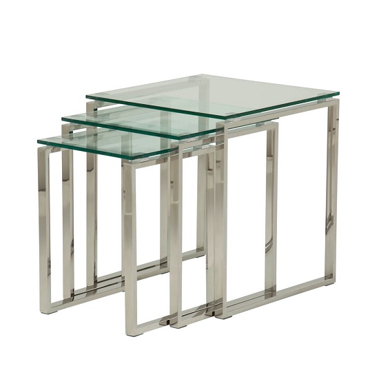 Joyce Glass Nest Of 3 Tables In Clear With Silver Legs Furniture in