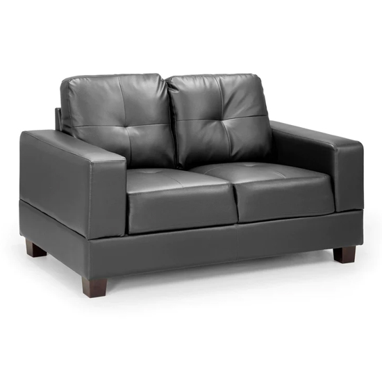 Juan Faux Leather 2 Seater Sofa In Black With Wooden Legs