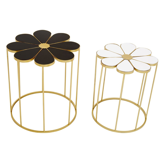 Judie Black And White Petal Set Of 2 Side Tables With Gold Base_2