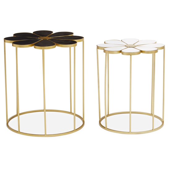 Read more about Judie black and white petal set of 2 side tables with gold base