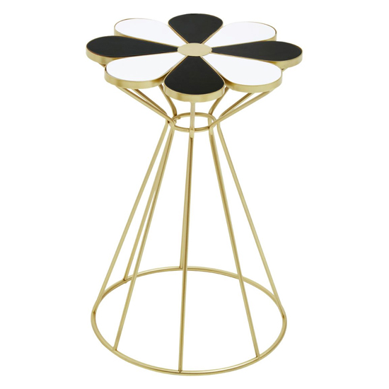 Judie Black And White Petal Shape End Table With Gold Frame