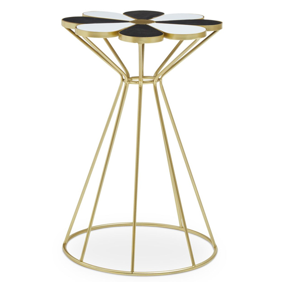 Judie Black And White Petal Shape End Table With Gold Frame_1