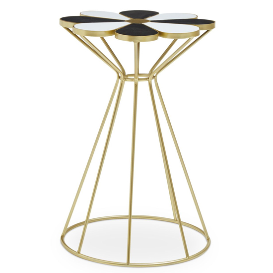 Photo of Judie black and white petal shape end table with gold frame