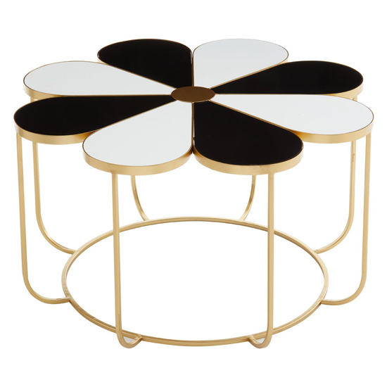Judie Black And White Petal Shape Side Table With Gold Frame_2