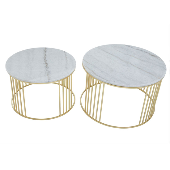 Judie Marble Top Set Of 2 Side Tables With Gold Metal Base