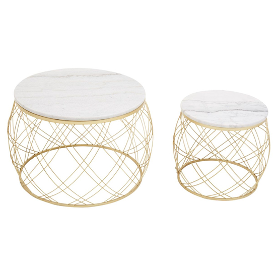 Judie Marble Top Set Of 2 Side Tables With Gold Metal Frame