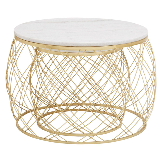 Judie Marble Top Set Of 2 Side Tables With Gold Metal Frame