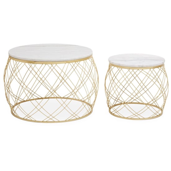 Judie Marble Top Set Of 2 Side Tables With Gold Metal Frame