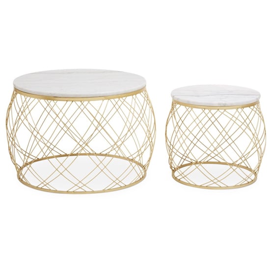 Photo of Judie marble top set of 2 side tables with gold metal frame