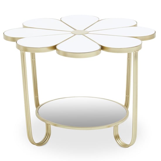 Judie White Petal Shape Side Table With Gold Frame