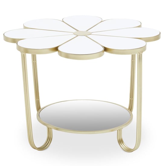 Product photograph of Judie White Petal Shape Side Table With Gold Frame from Furniture in Fashion