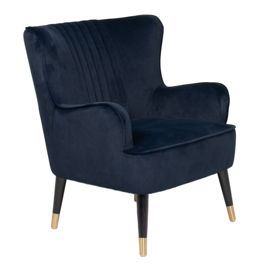 Photo of Juke velvet accent chair with black wooden legs in navy