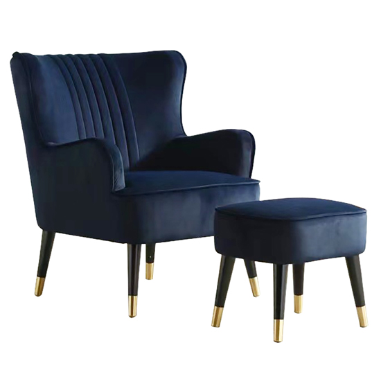 Juke Velvet Accent Chair With Foot Stool In Navy